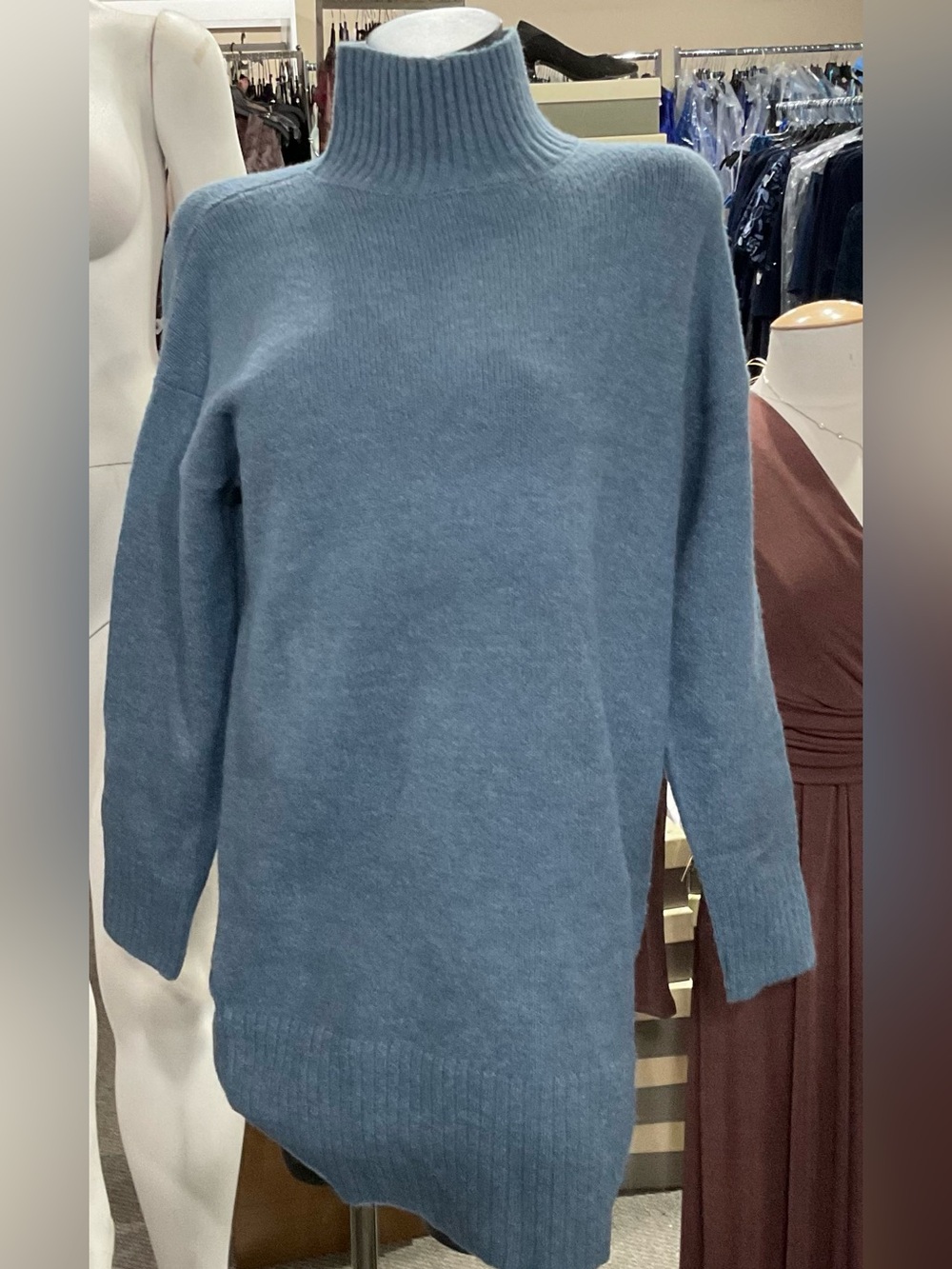 Double Zero Dusty Blue Funnel Neck Sweater Dress